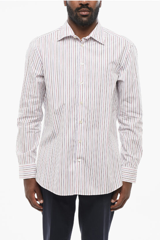 Etro Hairline Patterned Cotton Shirt With Standard Collar In Multi