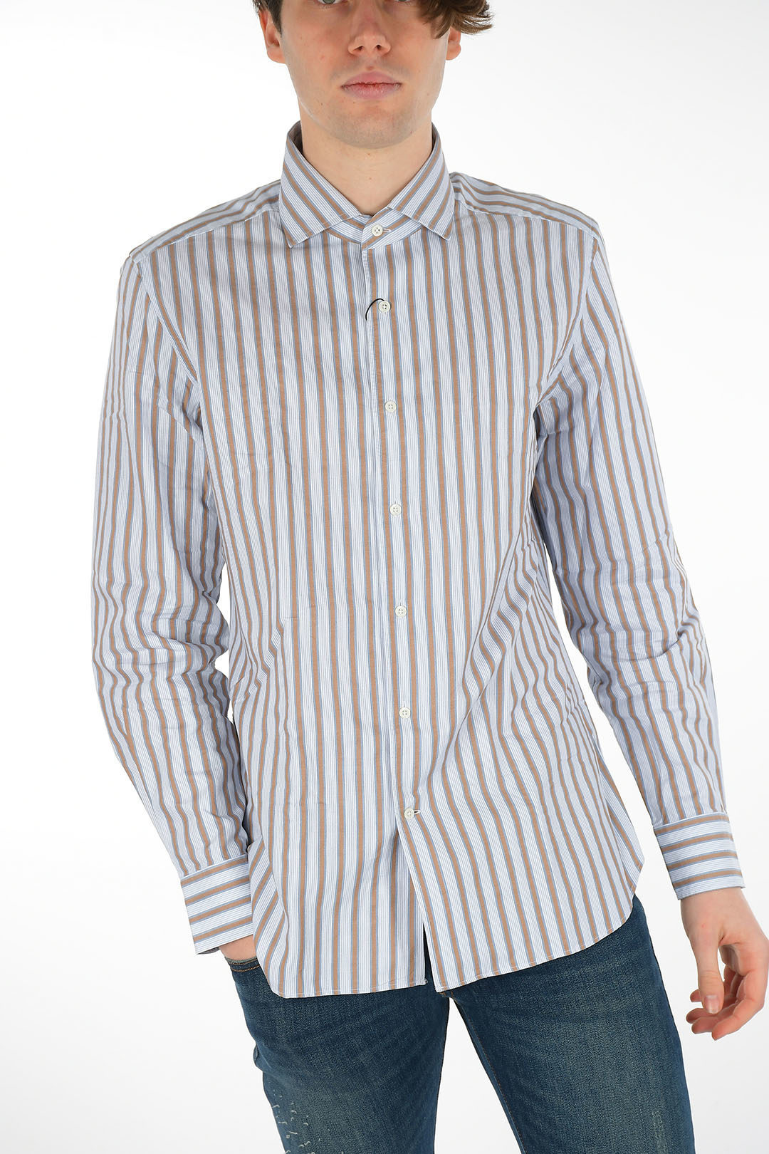 Corneliani Hairline Striped Shirt with Standard Collar men - Glamood Outlet