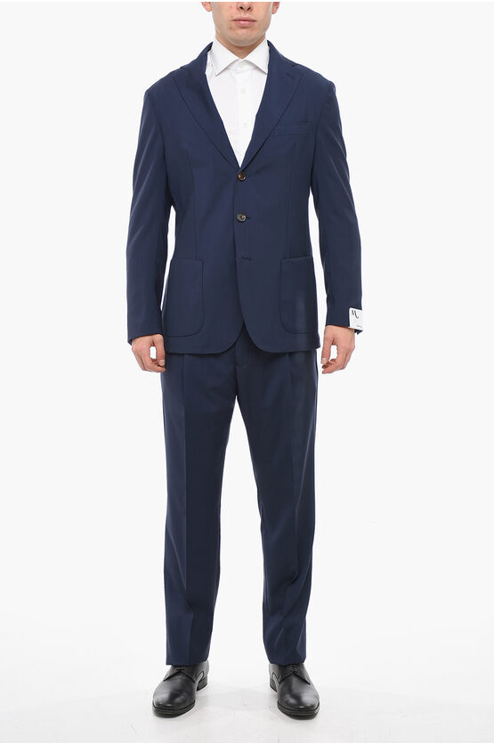 Doppiaa Half-lined Aanzio Suit With Patch Pocket In Blue