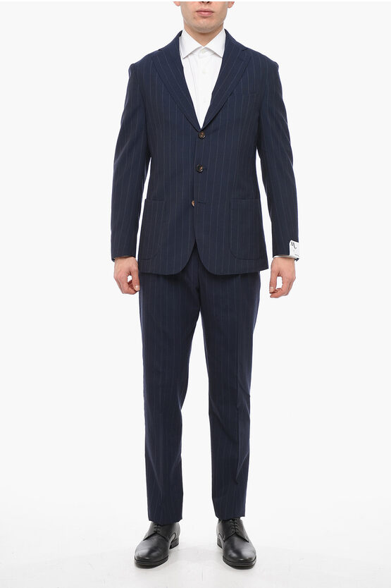 Doppiaa Half-lined Aanzio Suit With Striped Pattern In Blue