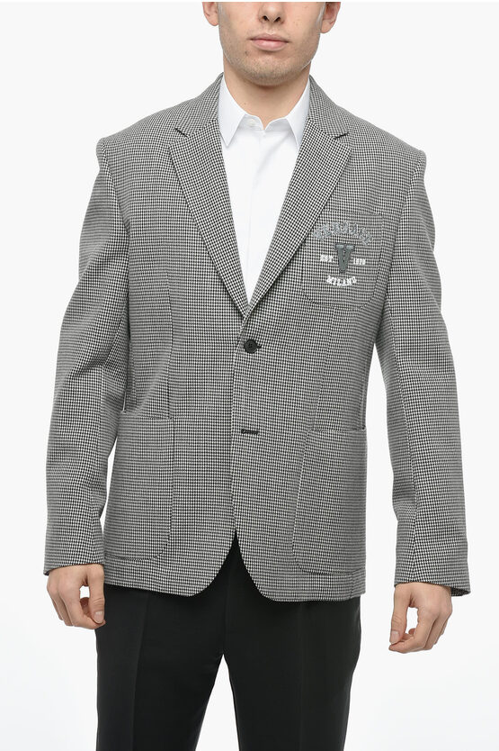 Versace Half-lined Blazer With Houndstooth Pattern In Grey