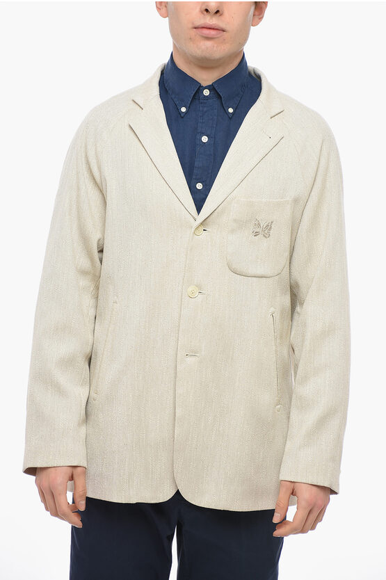 Needles Half-lined Blazer With Ton-sur-ton Embroidery In Neutral