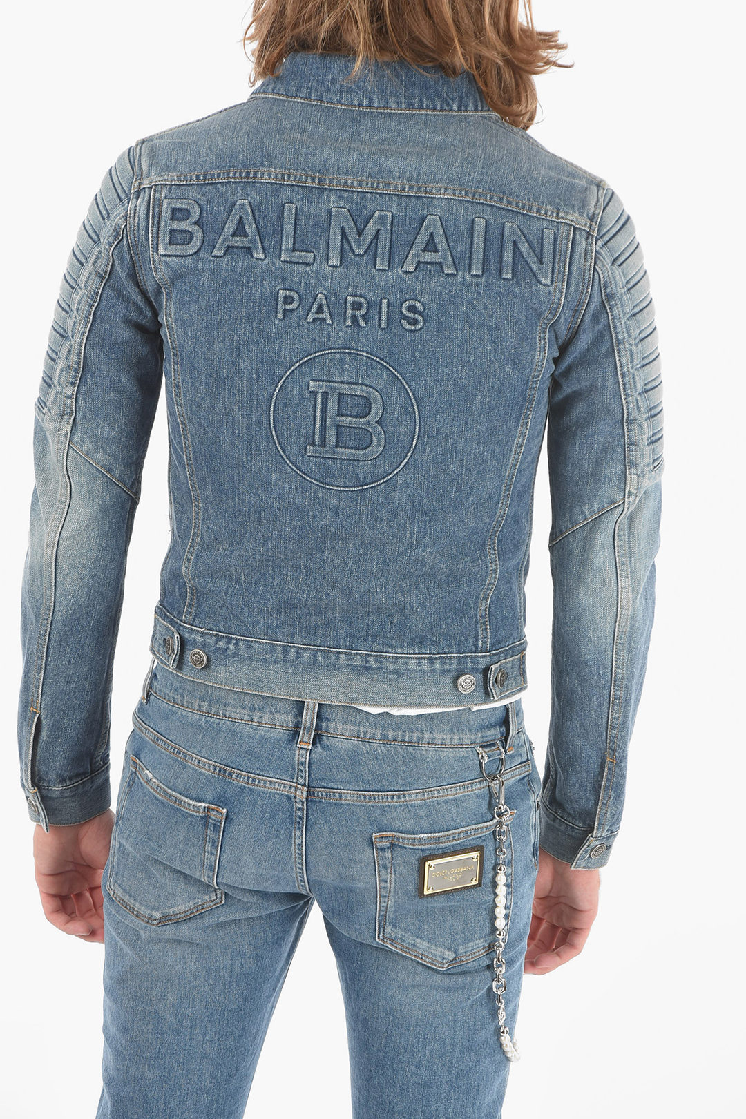 Balmain denim clearance biker jacket