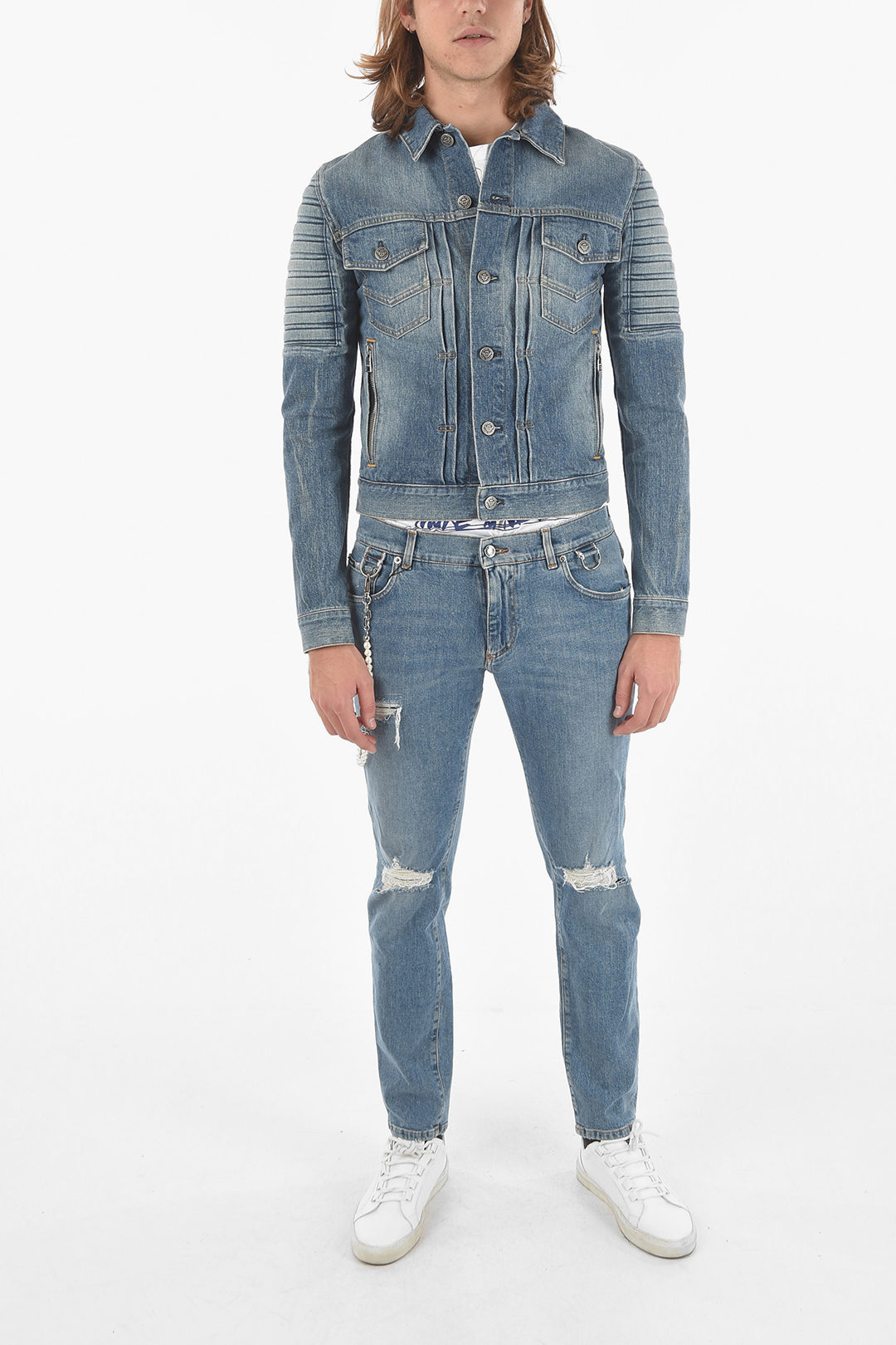 Balmain denim clearance biker jacket