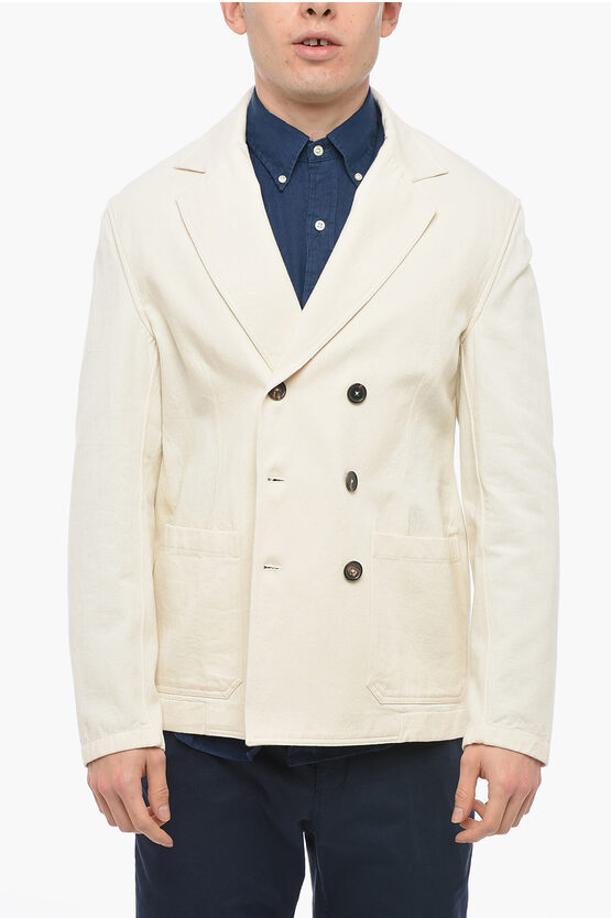 Doppiaa Half-lined Double Breasted Blazer With Patch Pocket In White