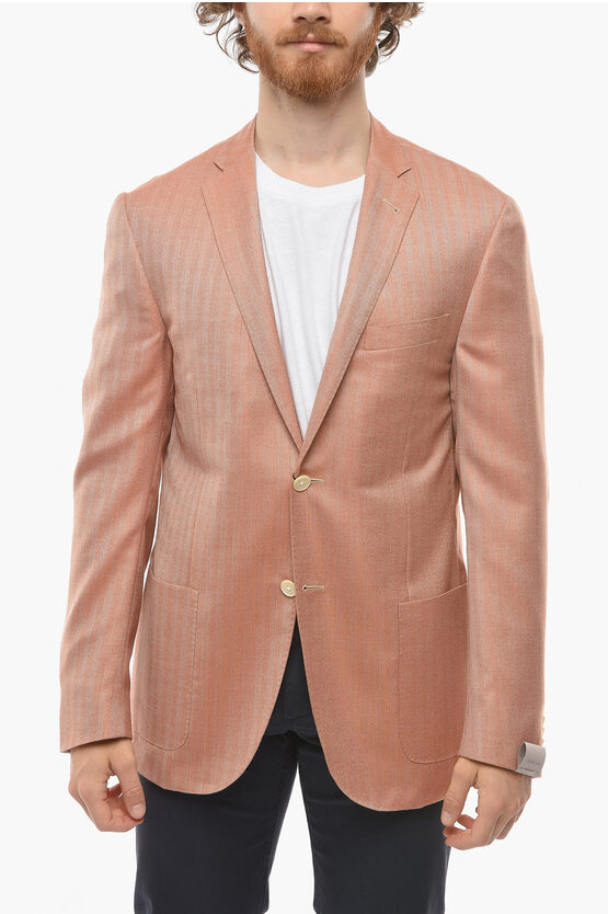 Corneliani Half-lined Gate Herringbone Cashmere Blend Blazer In Pink