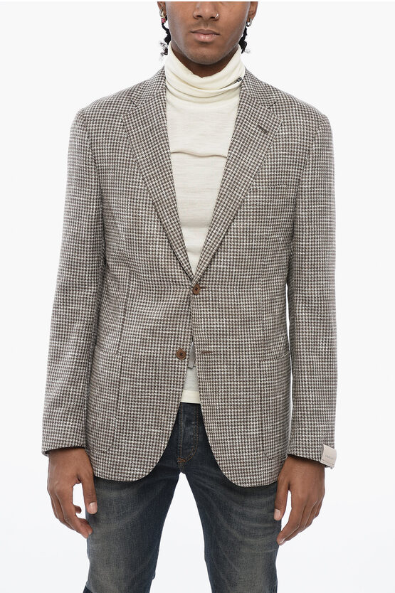 Shop Corneliani Half-lined Gate Houndstooth Patterned Blazer