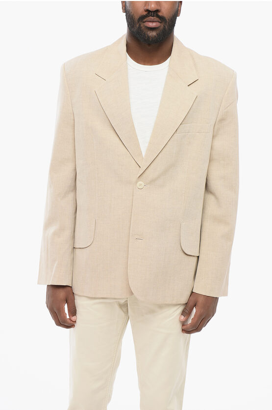 Jacquemus Wool Blend Blazer Jacket With Shoulder Pads