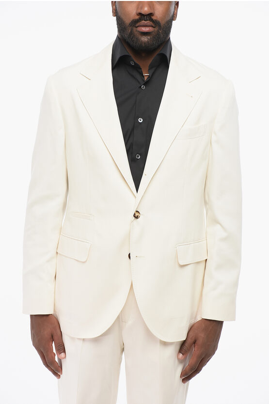Brunello Cucinelli Half-lined Silk Blazer With Notch Lapel In Neutral