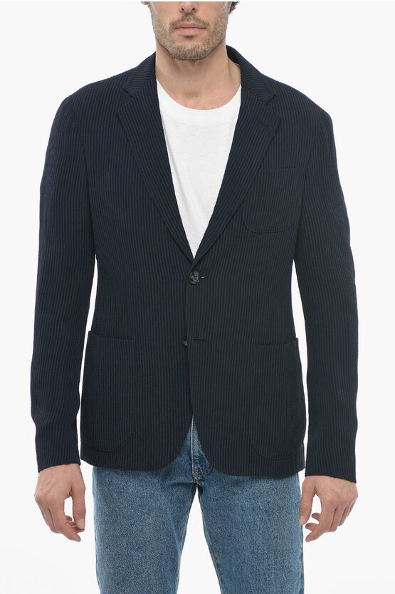 Armani Collezioni Half-lined Upton Blazer With Striped Pattern In Blue
