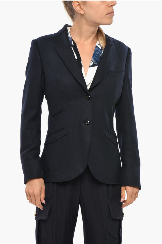 Maurizio Miri Half-lined Wool Blazer With Raw Cut Edges In Black