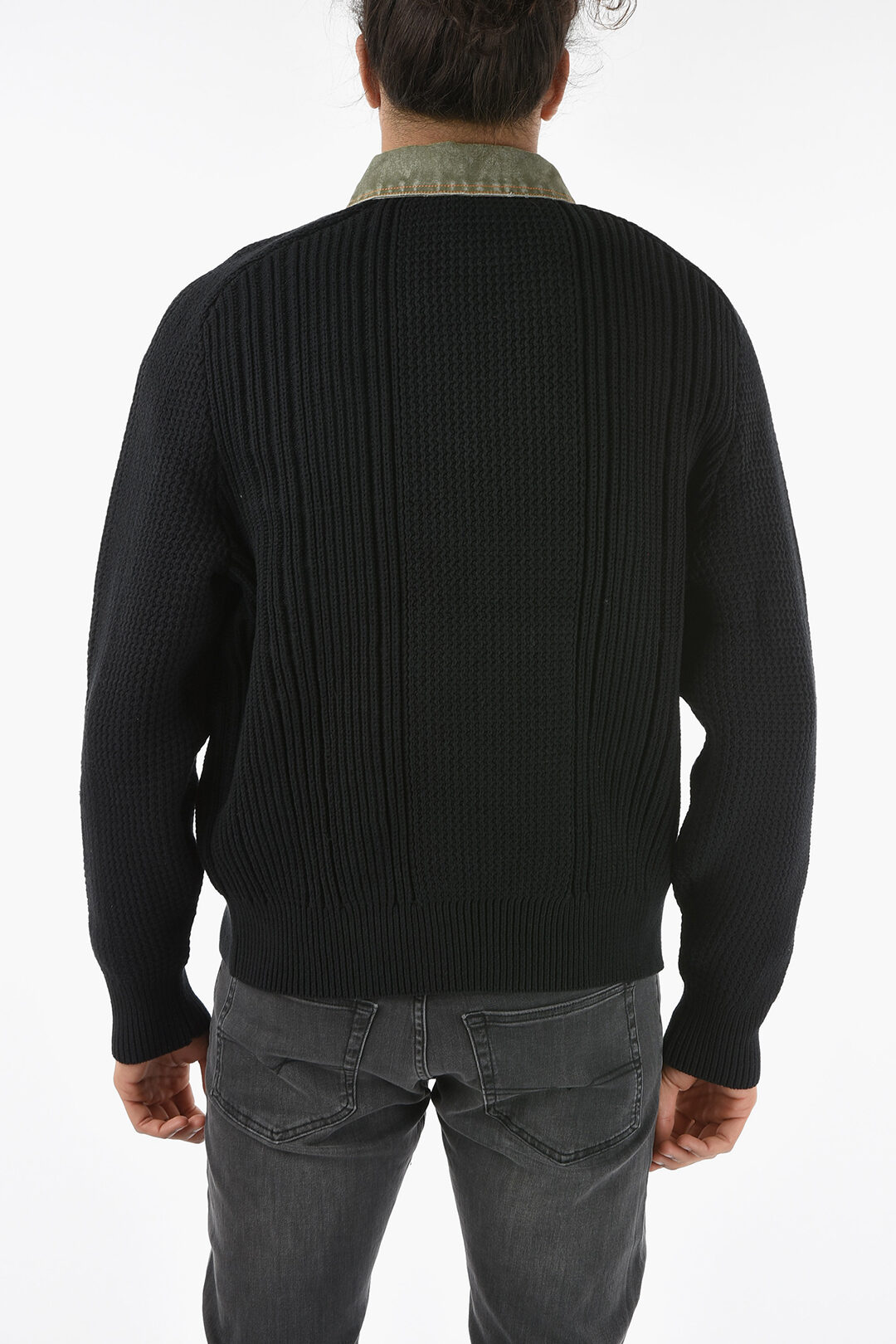 Diesel Half Zip K-ELPASO Sweater with Denim Polo neck men - Glamood Outlet