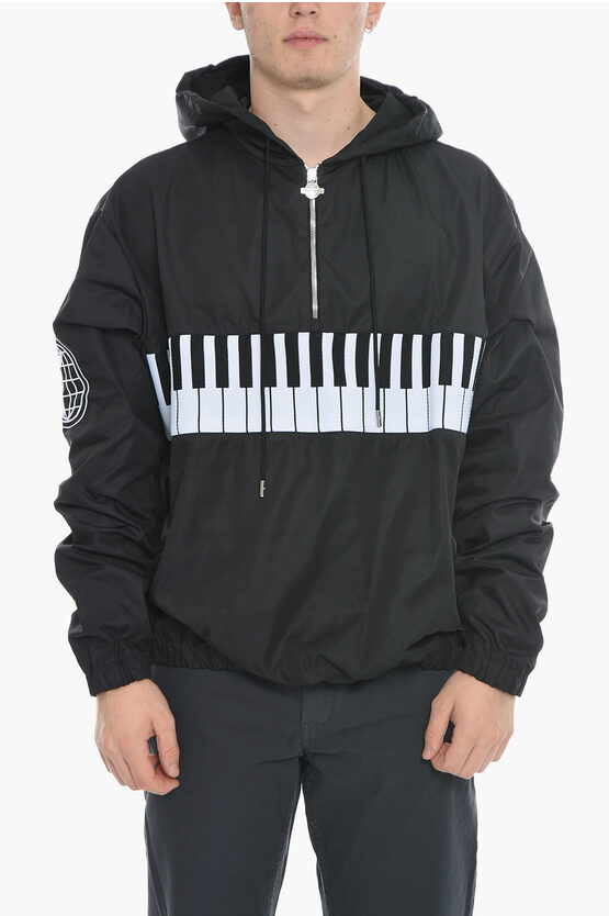 Just Don Half Zip Windbreaker Jacket With Piano Embroidery In Black