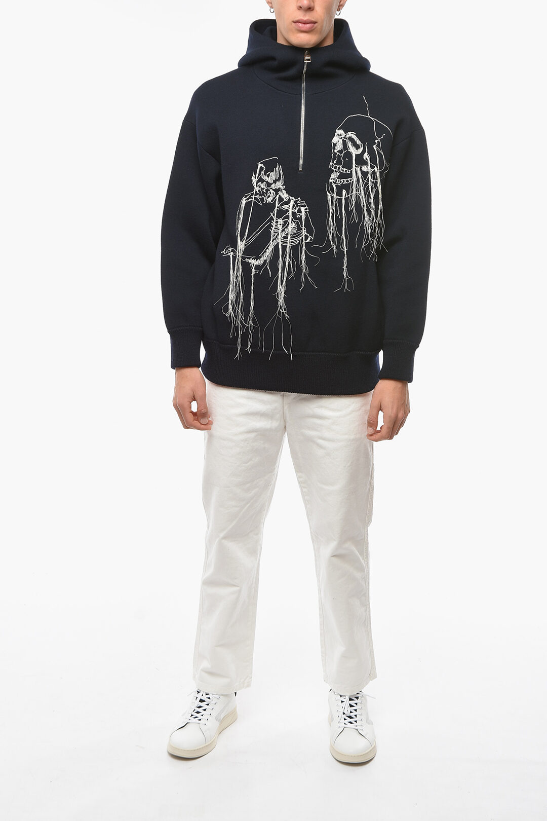 Alexander McQueen Half Zipped Knitted Hoodie with Fringed