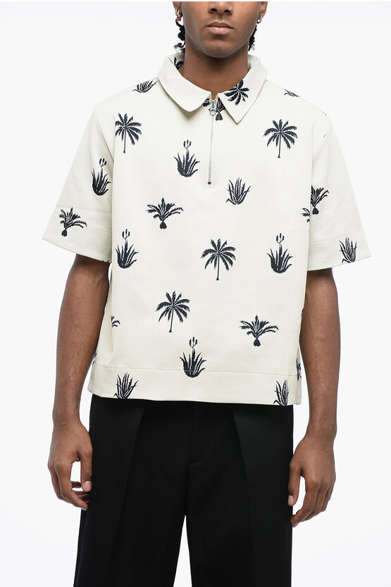 Shop Jil Sander Half Zipped Palm Stretch Fabric Polo