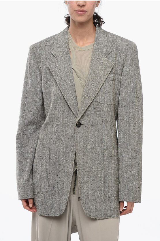 Bottega Veneta Halflined Blazer With Hopsack Motif In Gray