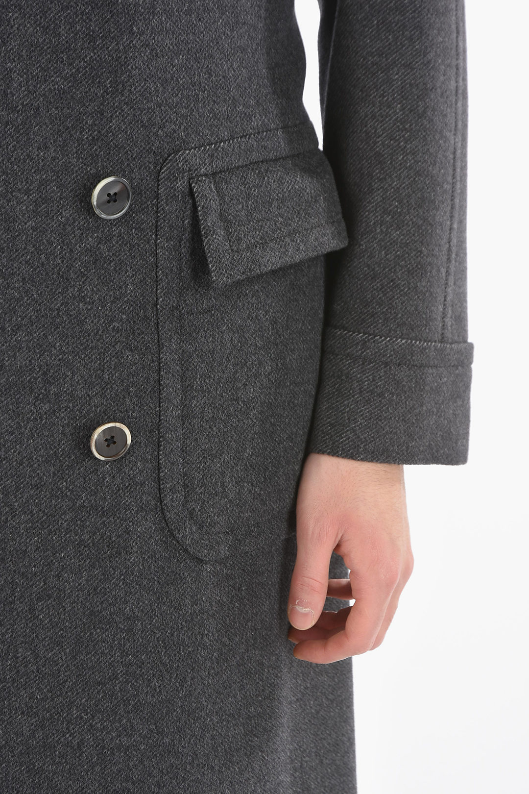 Halflined Double Breasted Wool Blend Coat