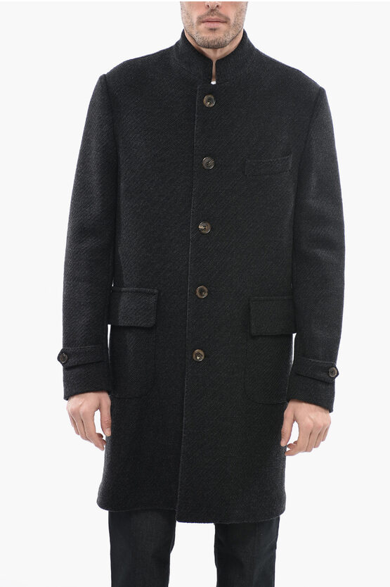 Corneliani Halflined Single Breasted Wool Coat In Black