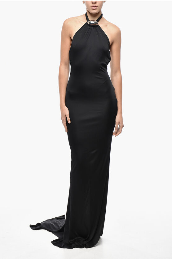 Giuseppe Di Morabito Halter Neck Maxidress With Decorative Brooch In Black