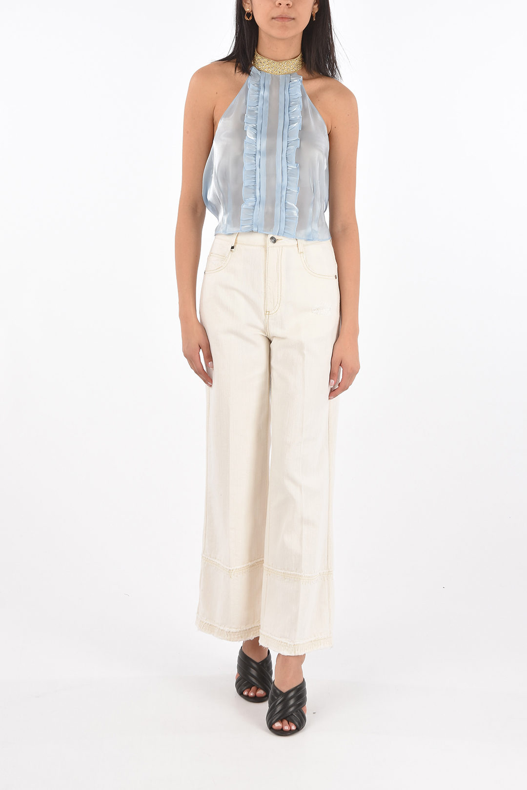 Miu Miu Halter Neck Ruffle Front Crop Top women - Glamood Outlet