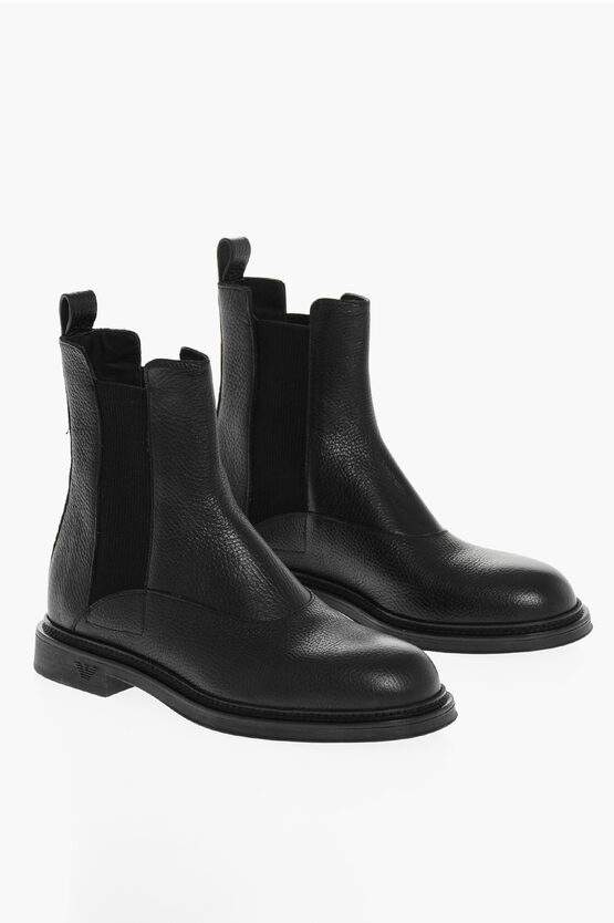 Shop Armani Collezioni Hammered Leather Chelsea Boots