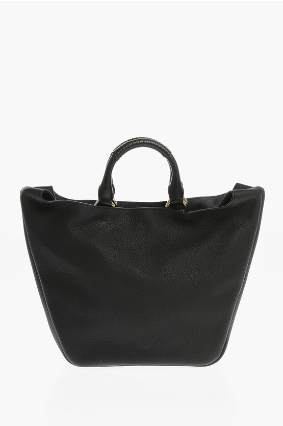 Chloé Hammered Leather Deia Tote Bag With Double Crossed Handle In Black