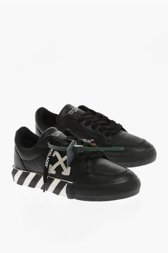 Off-white Hammered Leather Low-top Trainers In Black