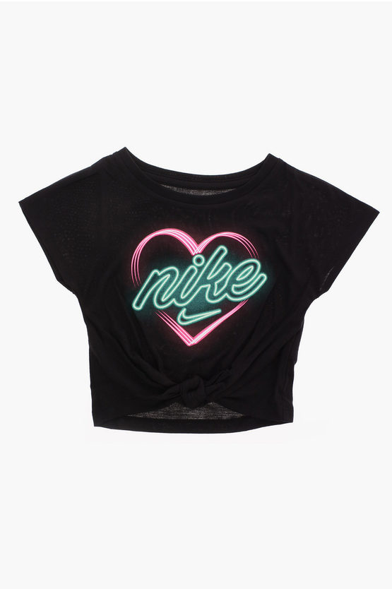 Nike Kids' Heart-print T-shirt With Bow Glow In The Dark In Black