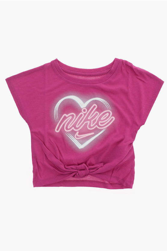 Nike Kids' Heart-print T-shirt With Bow Glow In The Dark In Red
