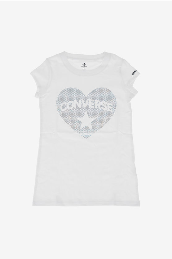 Converse Heart Print T-shirt In Grey