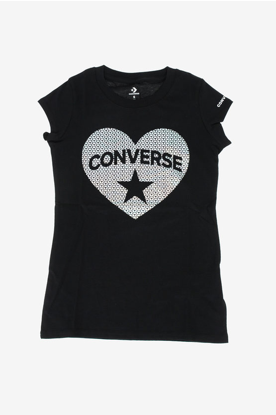 Converse Heart Printed T-shirt In Black