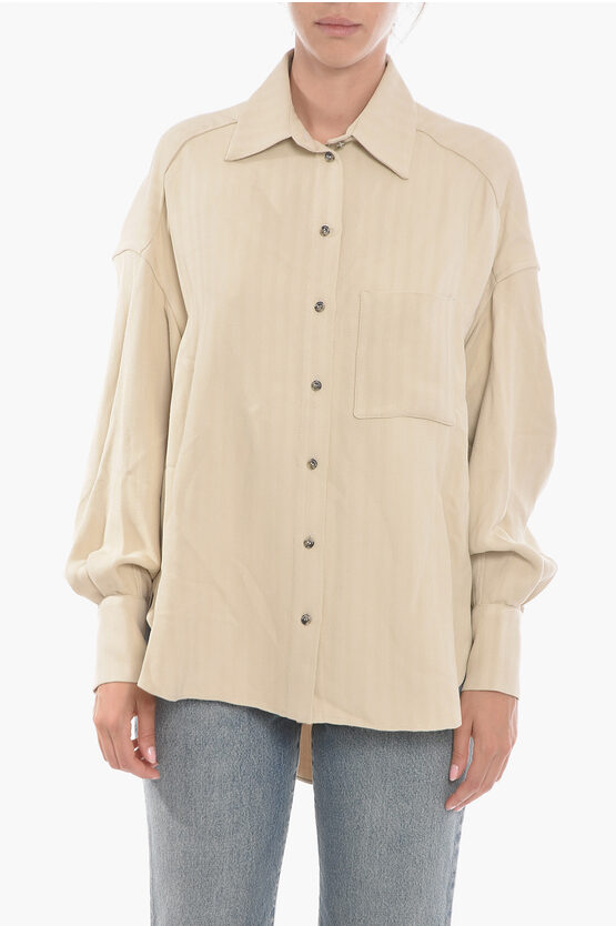 The Mannei Herringbone Bilbao Oversized Shirt With Breast Pocket In Brown