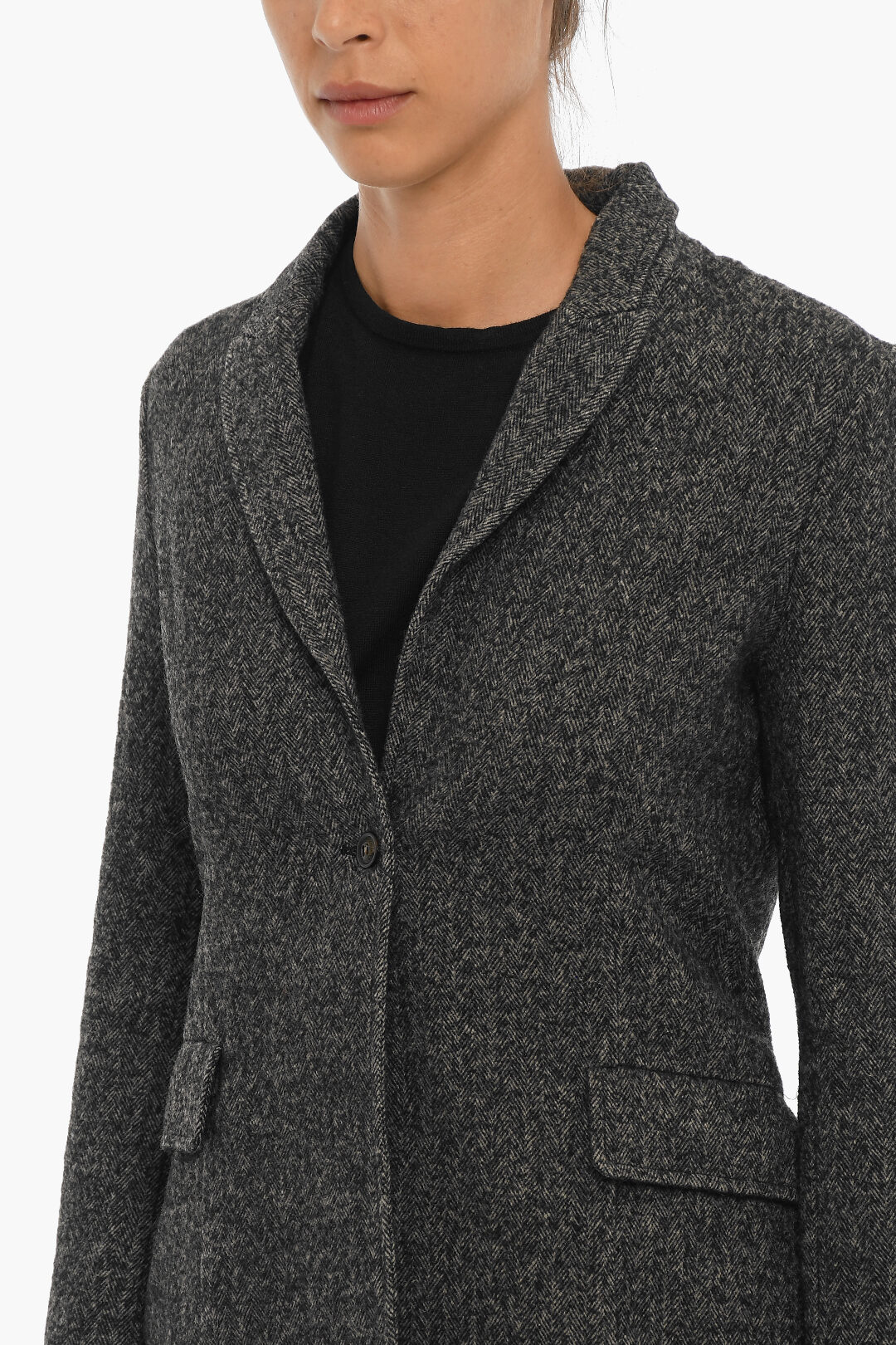 Single Button Herringbone Blazer in Grey