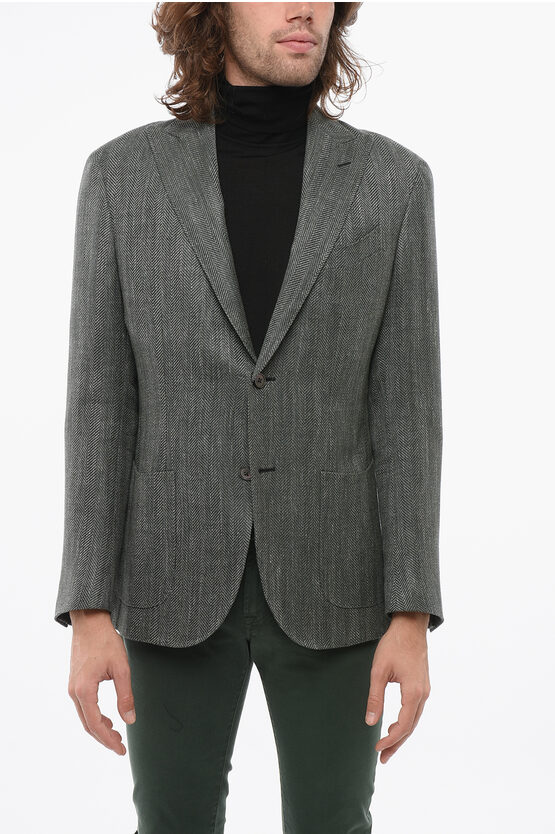 Corneliani Herringbone Motif Blazer With Peak Lapel