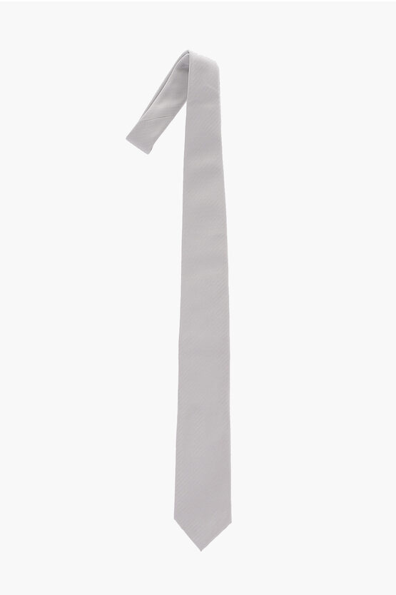 Corneliani Herringbone Motif Solid Color Silk Tie In Gray