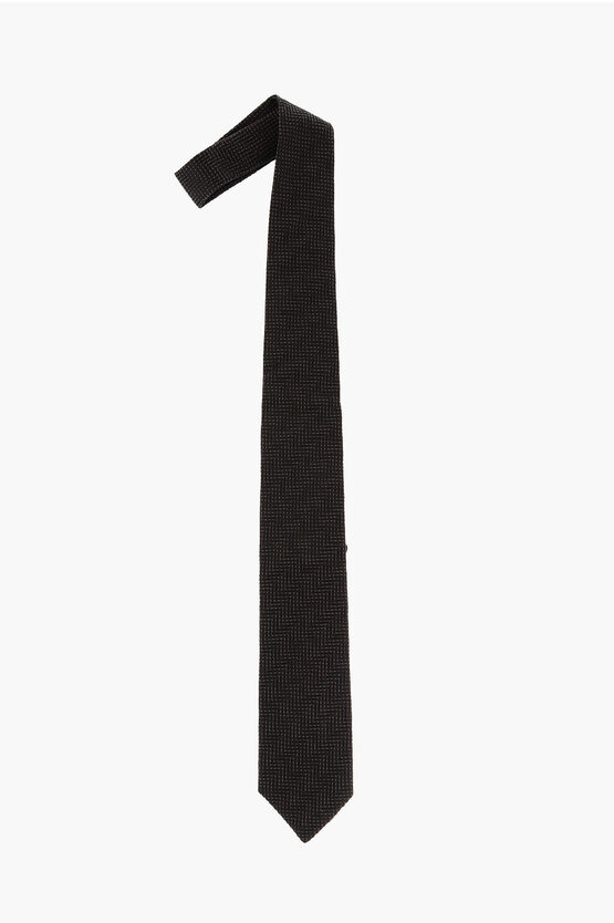 Corneliani Herringbone Motif Tie In Black