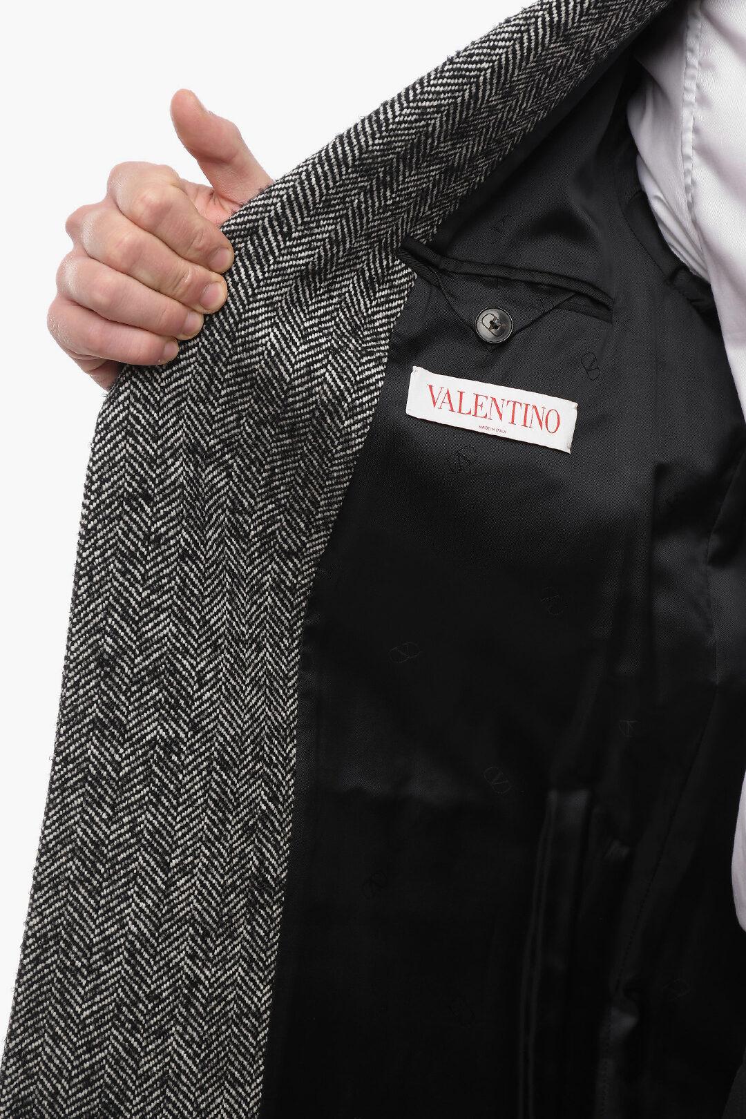 Valentino Herringbone Single-Breasted Coat with Studs men