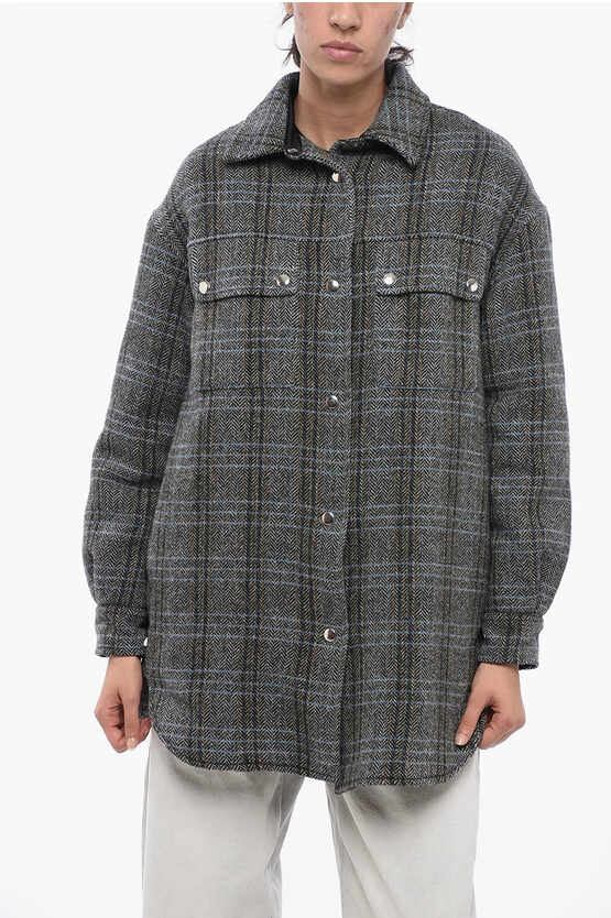 Shop Aspesi Herringbone Virgin Wool Padded Coat