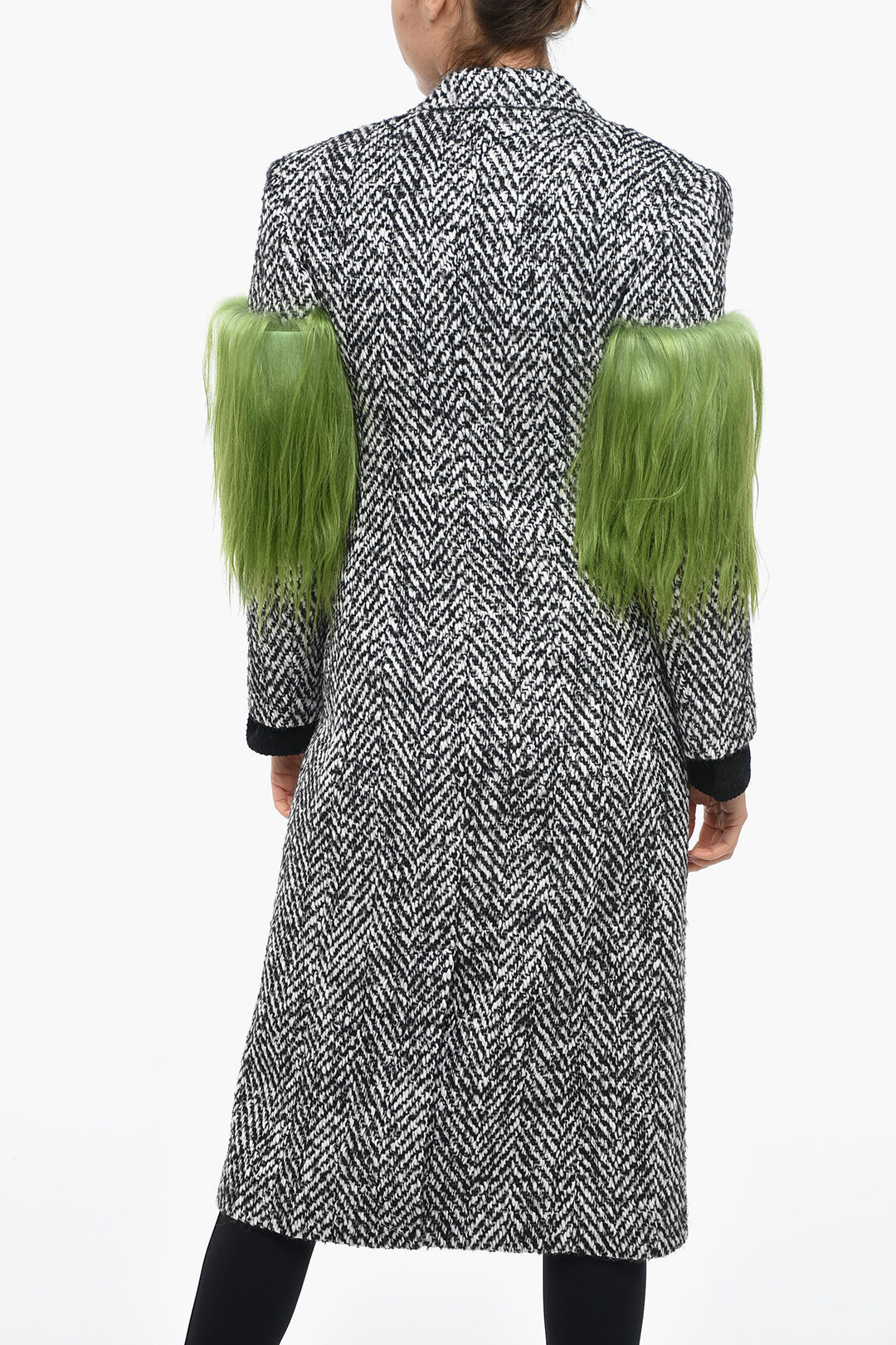 Prada Herringbone Wool Blend Coat with Fur Details women Prada Herringbone Wool Blend Coat with Fur Details women