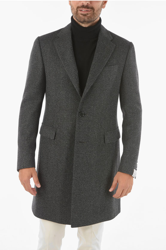 Corneliani Herringbone Wool Coat with Flap Pocket men - Glamood Outlet