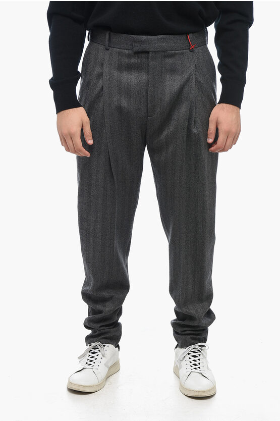 Shop Alexander Mcqueen Herringbone Wool Pants With Belt Loops