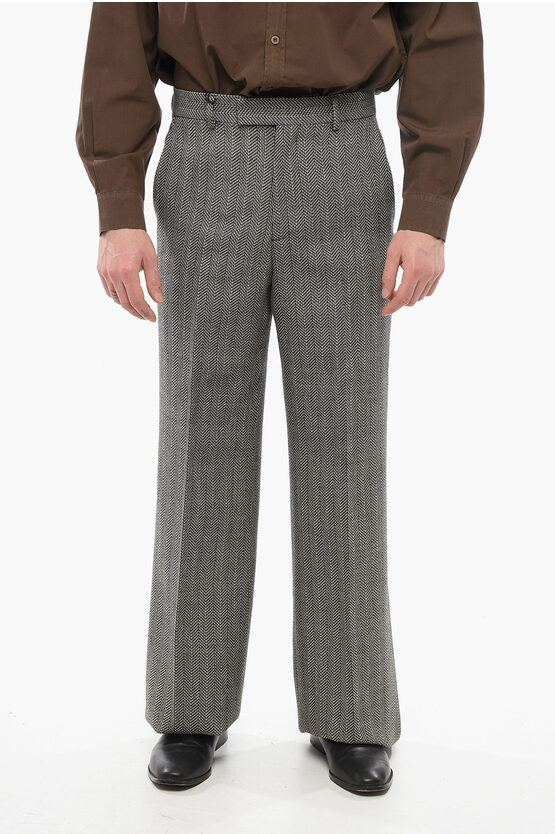 Gucci Herringbone Wool Pants With Hidden Closure