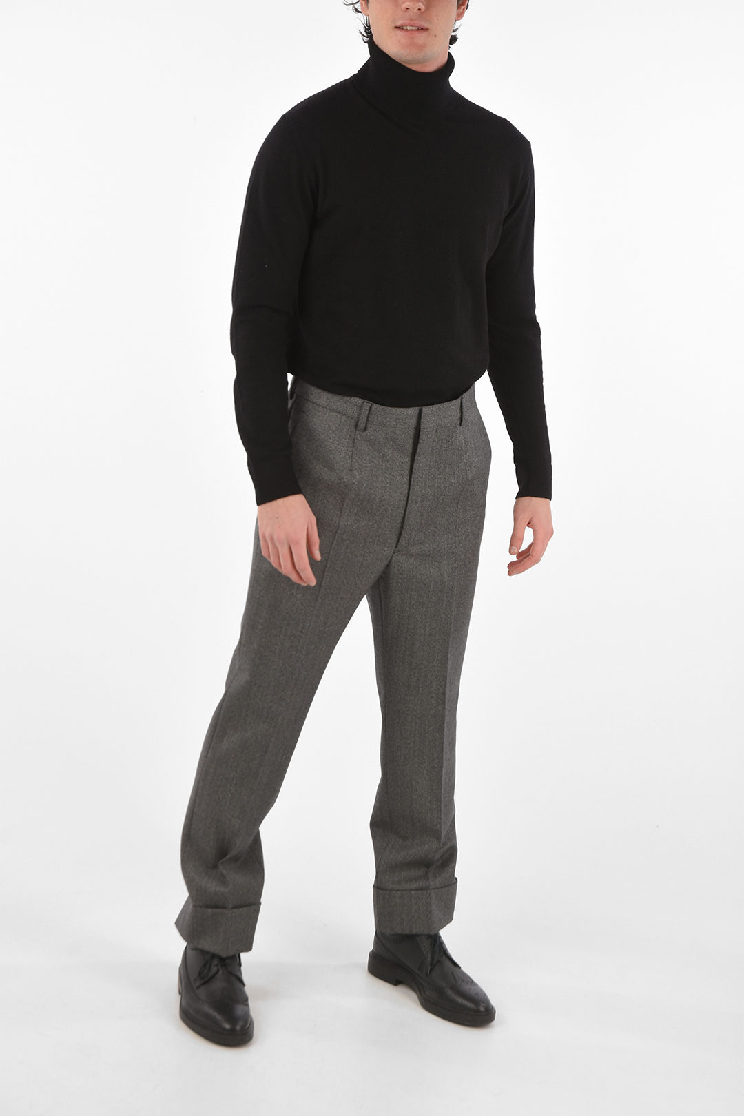 Prada Herringbone Wool Pants with Removable Spats men Glamood Outlet