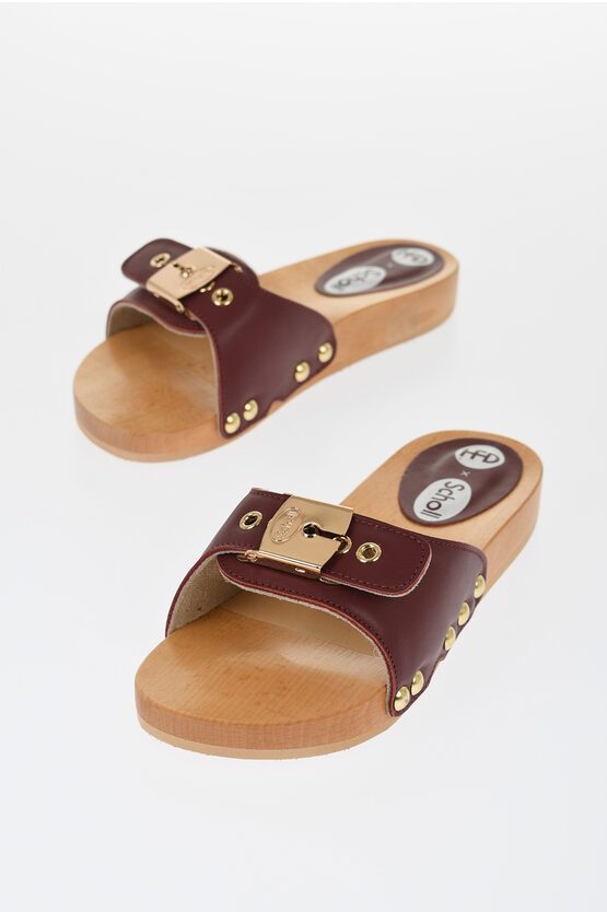 SCHOLL HFD LEATHER SANDALS WITH GOLDEN-EFFECT BUCKLE 