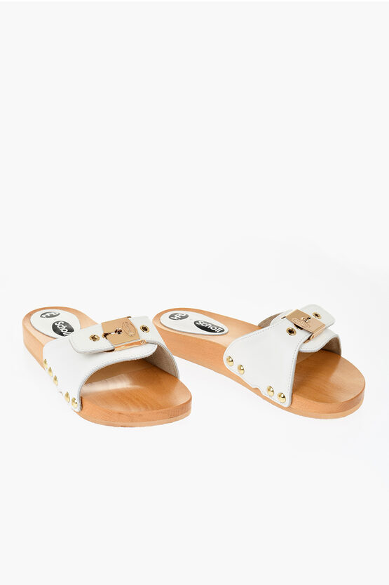 SCHOLL HFD LEATHER SANDALS WITH GOLDEN-EFFECT BUCKLE