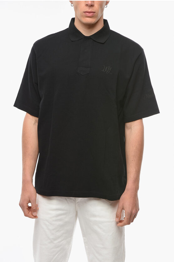 White Mountaineering Hidden Buttoning Cotton Polo With Embroidered Logo In Black