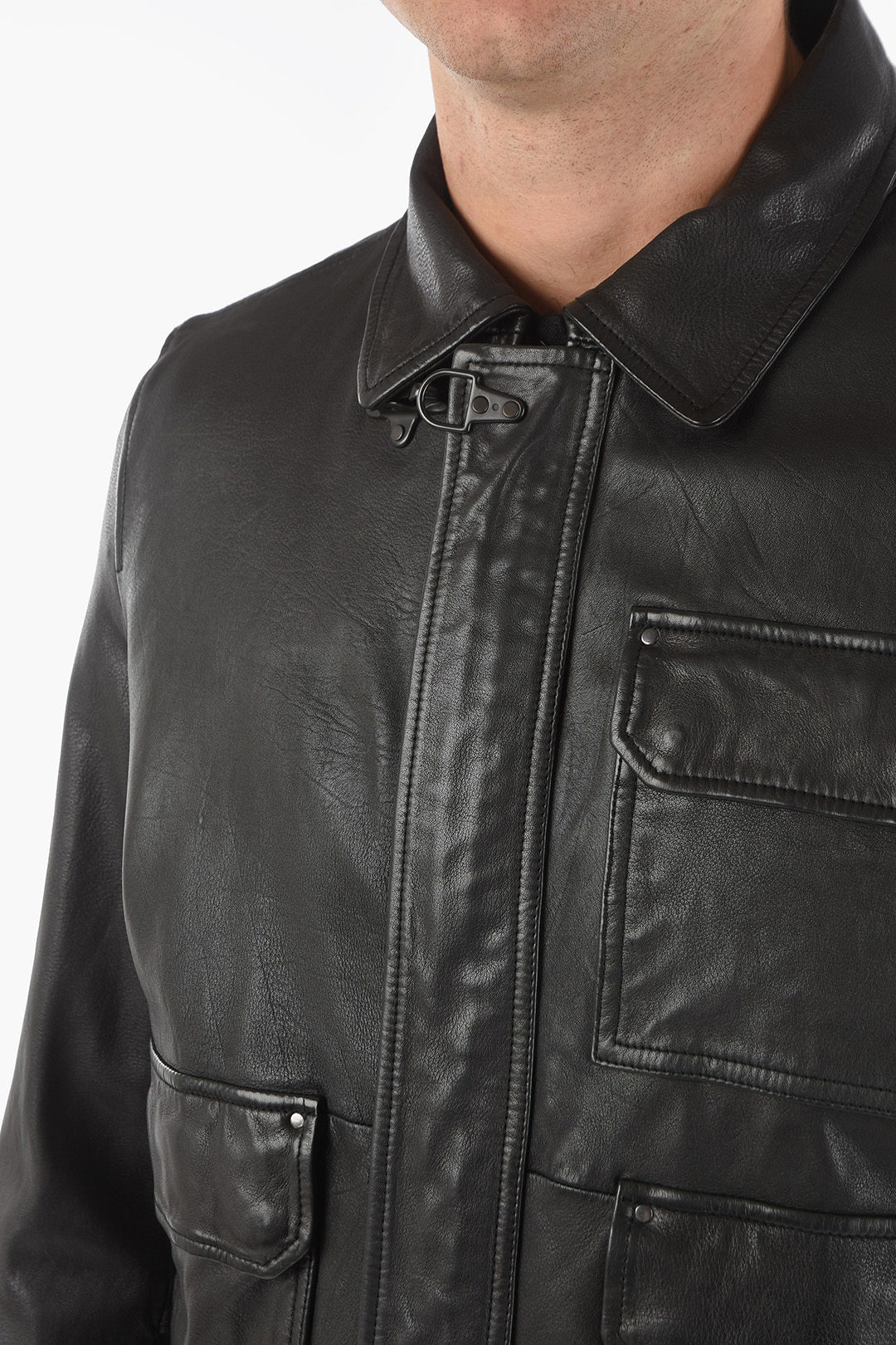 Diesel Hidden Zip L Luc Leather Jacket Men Glamood Outlet