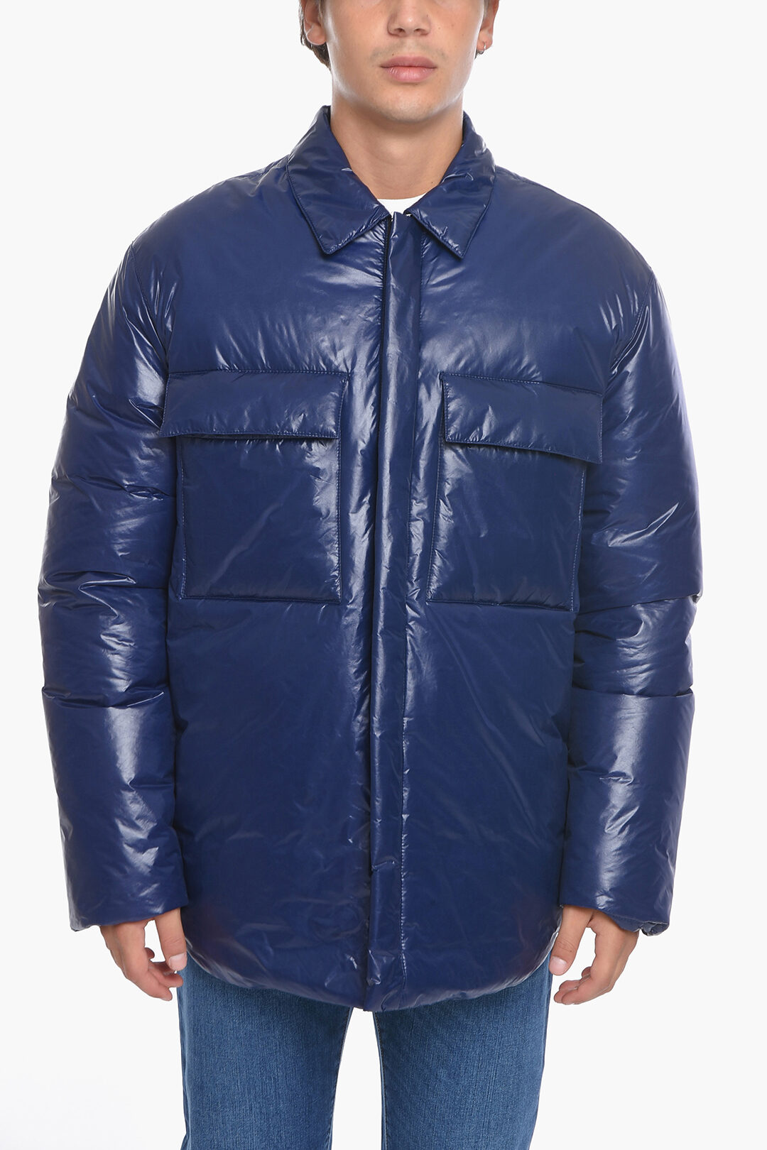 concealed zip recycled down jacket