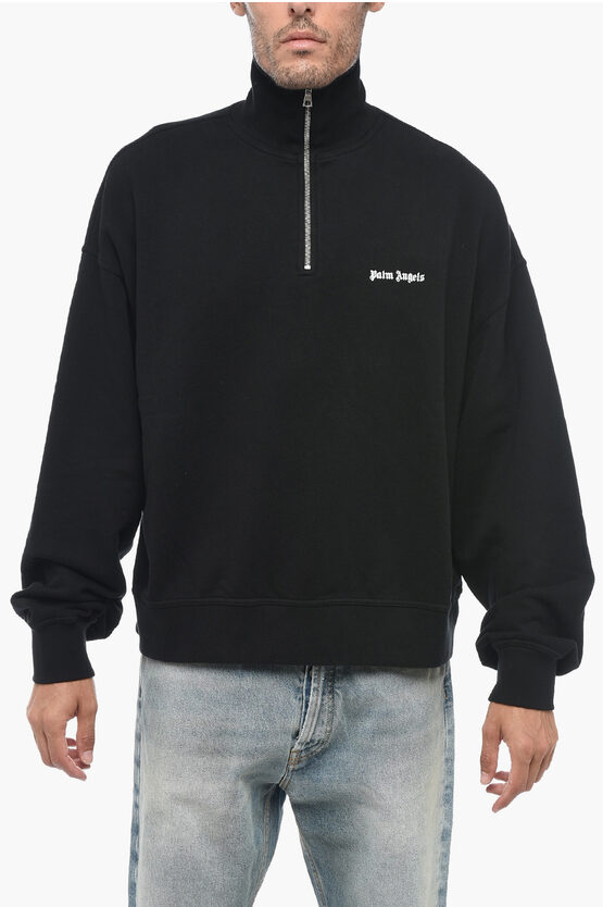 Shop Palm Angels High Neck Brushed Cotton Sweatshirt