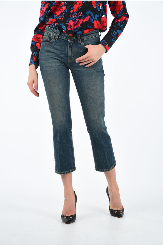 Saint Laurent High Rise Cropped Jeans 20cm In Multi